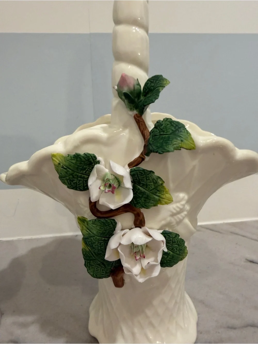 Porcelain White Floral Ceramic Vase and Basket Set